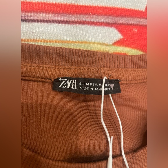 ZARA RUCHED RIBBED DRESS BROWN - Picture 4 of 6